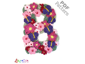 Crochet Alphabeth Uppercase B Flower Letter Applique Pattern Lettering English version Instant PDF Download