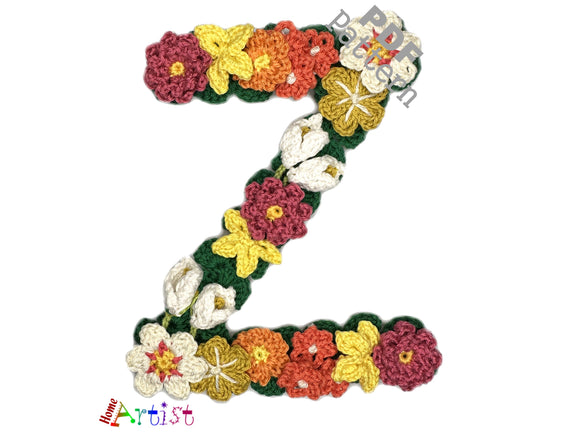 Crochet Alphabeth Uppercase Floral Z Flower Letter Applique Pattern Lettering English version Instant PDF Download