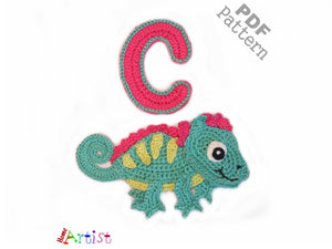 Crochet Animal Alphabet C Chameleon Letter Applique Pattern Lettering English version Instant PDF Download