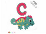 Crochet Animal Alphabet C Chameleon Letter Applique Pattern Lettering English version Instant PDF Download