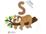 Crochet Animal Alphabet S Sloth Letter Applique Pattern Lettering English version Instant PDF Download