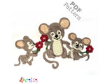 Crochet Mouse Mom and Babies Applique Pattern English version Instant PDF Download