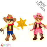 Crochet Pattern - Instant PDF Download - Cowboy Cowgirl Sheriff crochet pattern applique