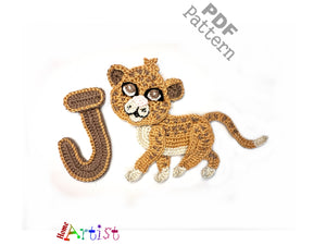 Crochet Animal Alphabet J Jaguar Letter Applique Pattern Lettering English version Instant PDF Download