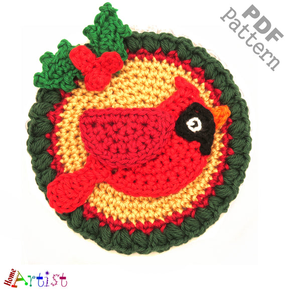 Patch Button Cardinal crochet Applique Pattern -INSTANT DOWNLOAD