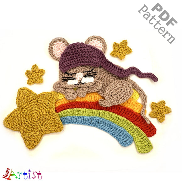 mouse Shooting star crochet Applique Pattern -INSTANT DOWNLOAD
