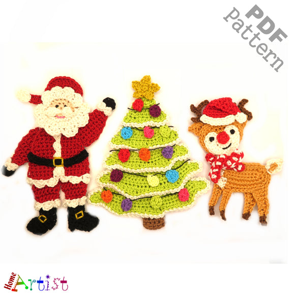 Santa Claus set Christmas crochet Applique Pattern -INSTANT DOWNLOAD