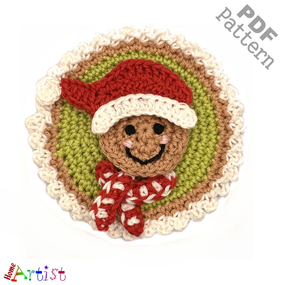 Patch Button Gingerbread man crochet Applique Pattern -INSTANT DOWNLOAD