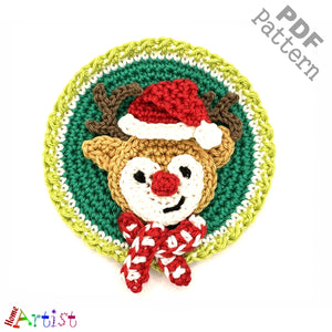 Patch Button Reindeer crochet Applique Pattern -INSTANT DOWNLOAD