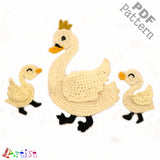 Swan Mom and babies Crochet Applique Pattern -INSTANT DOWNLOAD