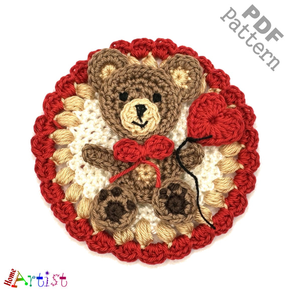 Teddy Bear Button Crochet Applique Pattern -INSTANT DOWNLOAD