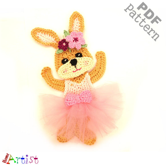 Crochet Pattern - Instant PDF Download - Bunny Ballerina Rabbit crochet pattern applique