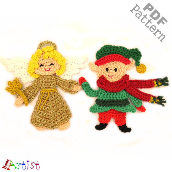Angel and Elf set Christmas crochet Applique Pattern -INSTANT DOWNLOAD