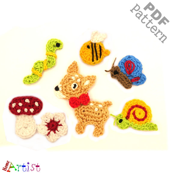 Applikation Crochet Pattern - Instant PDF Download - Set 4 crochet pattern applique