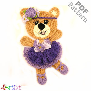 Bear girl crochet Applique Pattern -INSTANT DOWNLOAD