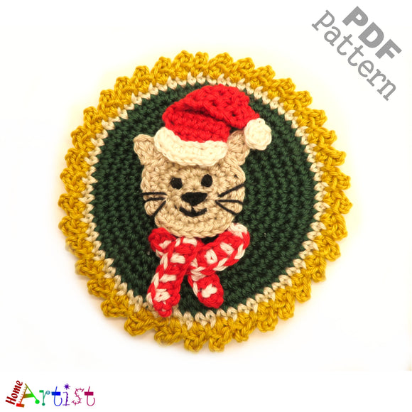 Cat  Patch Button Christmal Kitty crochet Applique Pattern -INSTANT DOWNLOAD