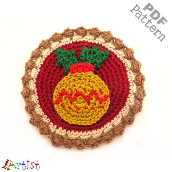 Patch Button Christmal Ball crochet Applique Pattern -INSTANT DOWNLOAD