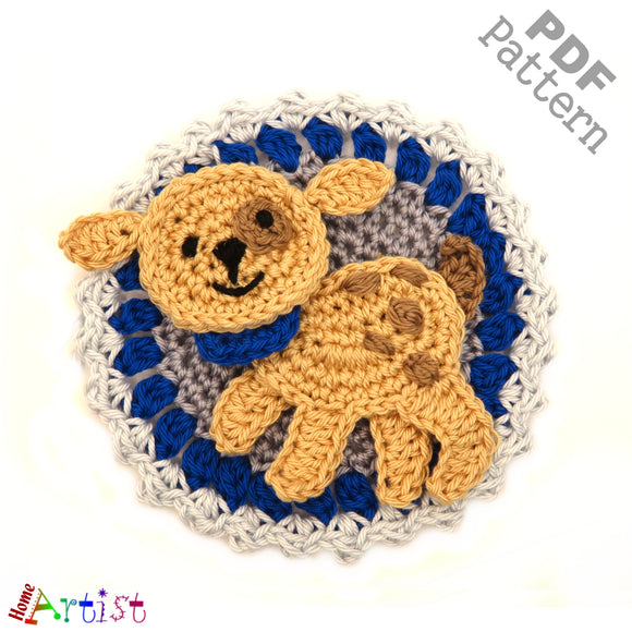 Dog Patch Button Puppy crochet Applique Pattern -INSTANT DOWNLOAD