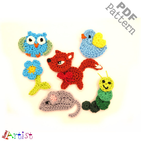 Crochet Pattern Set 03 - Instant PDF Download Bird Ladybug Bunny Butterfly Chick Fish Crochet Pattern applique