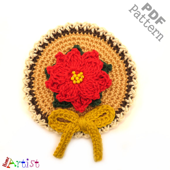 Patch Button Poinsettia crochet Applique Pattern -INSTANT DOWNLOAD