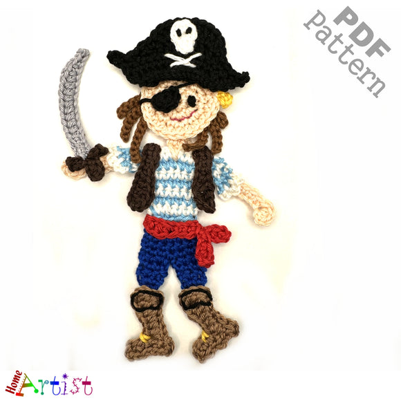 Pirate Crochet Applique Pattern -INSTANT DOWNLOAD