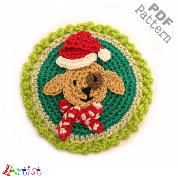 Patch Button Christmal Dog crochet Applique Pattern -INSTANT DOWNLOAD
