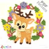 Deer Wreath Reindeer crochet Applique Pattern -INSTANT DOWNLOAD