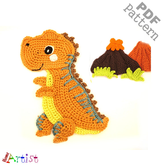 Crochet Pattern - Instant PDF Download -  Baby Trex Dinosaur crochet pattern applique
