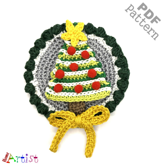 Patch Button Christmas Tree crochet Applique Pattern -INSTANT DOWNLOAD