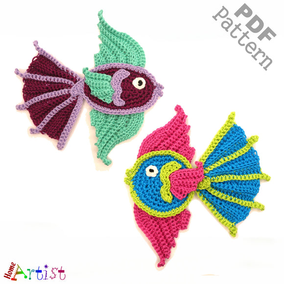 Crochet Pattern - Instant PDF Download - Betta Fantail Fish 2 crochet Applique Pattern applique