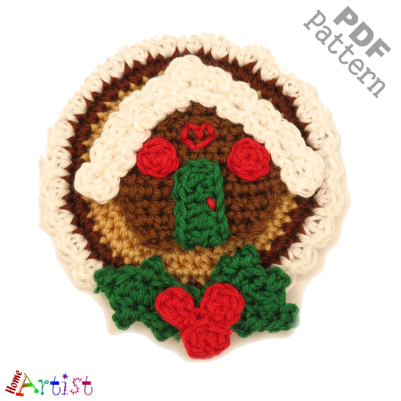 Patch Button Gingerbread House crochet Applique Pattern -INSTANT DOWNLOAD