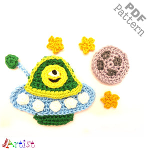 Spaceship crochet Applique Pattern -INSTANT DOWNLOAD