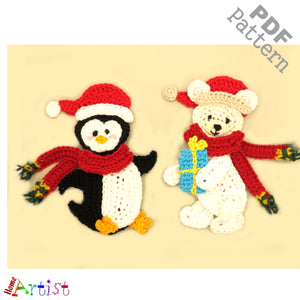 Bear and Pinguin set Christmas crochet Applique Pattern -INSTANT DOWNLOAD