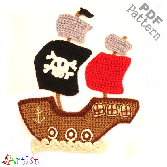 Pirate ship crochet Applique Pattern -INSTANT DOWNLOAD