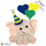 Elephant Birthaday Balloons crochet Applique Pattern -INSTANT DOWNLOAD