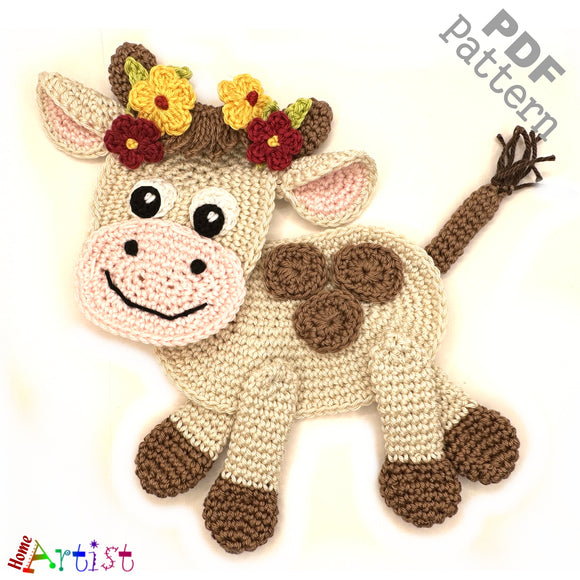 Cow with 3d Effect Crochet Applique Pattern -INSTANT DOWNLOAD