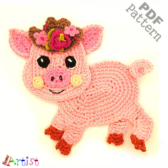 Pig Crochet Applique Pattern -INSTANT DOWNLOAD