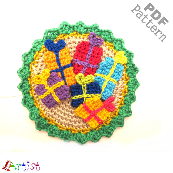 Patch Button Presents crochet Applique Pattern -INSTANT DOWNLOAD