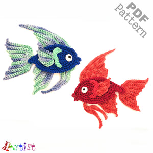 Crochet Pattern - Instant PDF Download - Betta Fantail Fish 3 crochet Applique Pattern applique