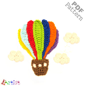 Hot air balloon Crochet Applique Pattern -INSTANT DOWNLOAD