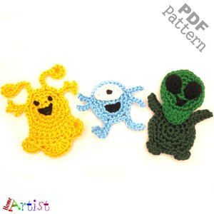 Aliens Crochet Applique Pattern -INSTANT DOWNLOAD