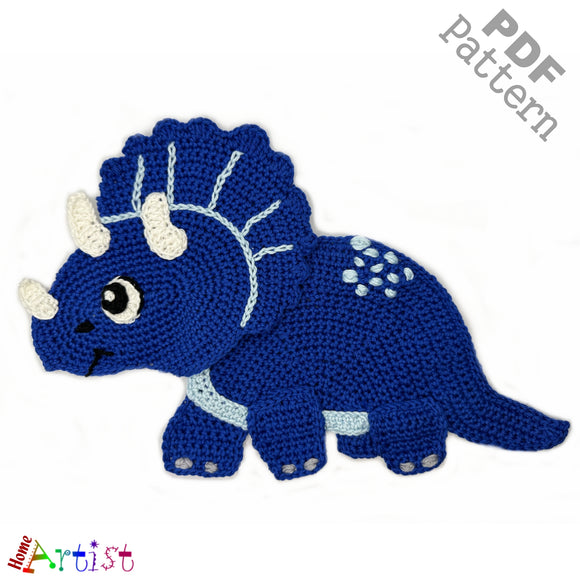 Crochet Pattern - Instant PDF Download - Triceratops Dino XL crochet pattern applique