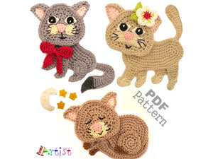 Kitty cat CrochetApplique  Pattern - Instant PDF Download