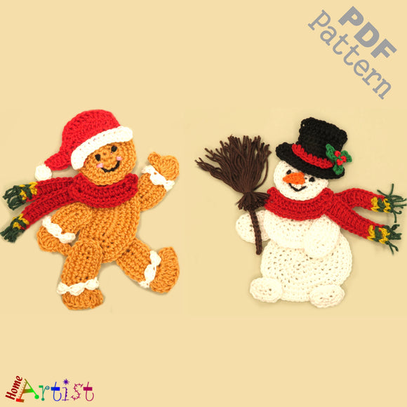 Ginger + Snowman set Christmas crochet Applique Pattern -INSTANT DOWNLOAD