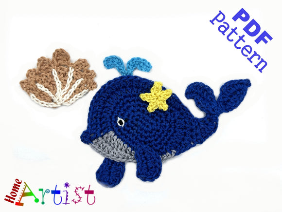 Whale + Shell crochet Applique Pattern -INSTANT DOWNLOAD