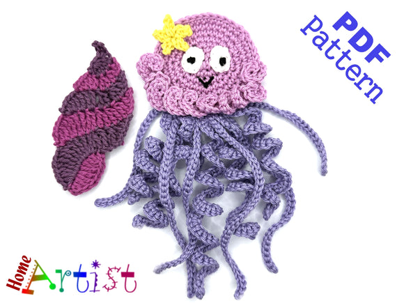 Jellyfiish + Shell crochet Applique Pattern -INSTANT DOWNLOAD