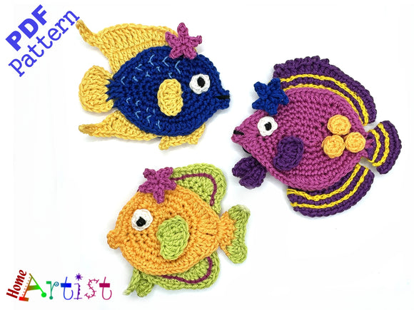 Crochet Pattern - Instant PDF Download - Fish crochet Applique Pattern applique