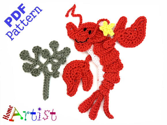 Crochet Pattern - Instant PDF Download - Lobster + Plants crochet Applique Pattern applique