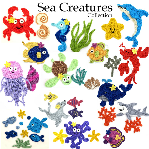 Crochet Pattern - Instant PDF Download - Sea set crochet Pattern Collection applique