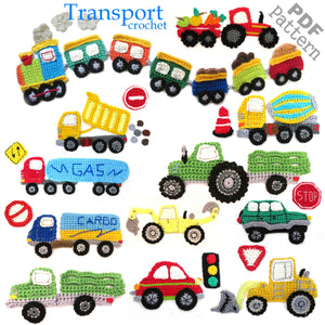 Crochet Pattern - Instant PDF Download - Transport set crochet Pattern Collection applique